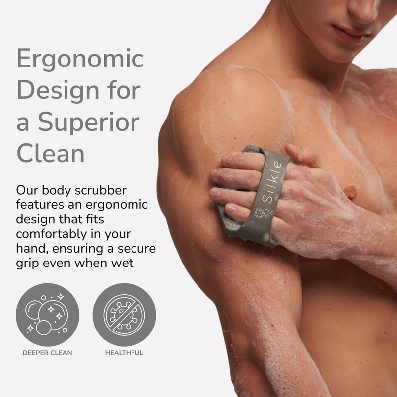 SILKLE Silicone Body Scrubber – Gentle Exfoliating Shower Scrubber for Body & Bath, Silicone Shower Brush & Loofah Alternative – Non-Slip Silicone Body Brush, Quick Dry, Hygienic - Gray - Image 2